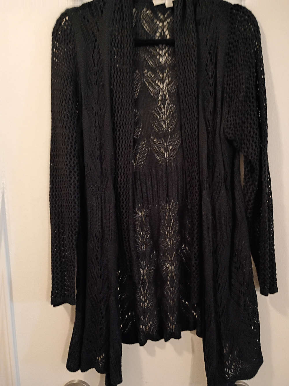 Liz Claiborne Black Open-Knit Long Cardigan
